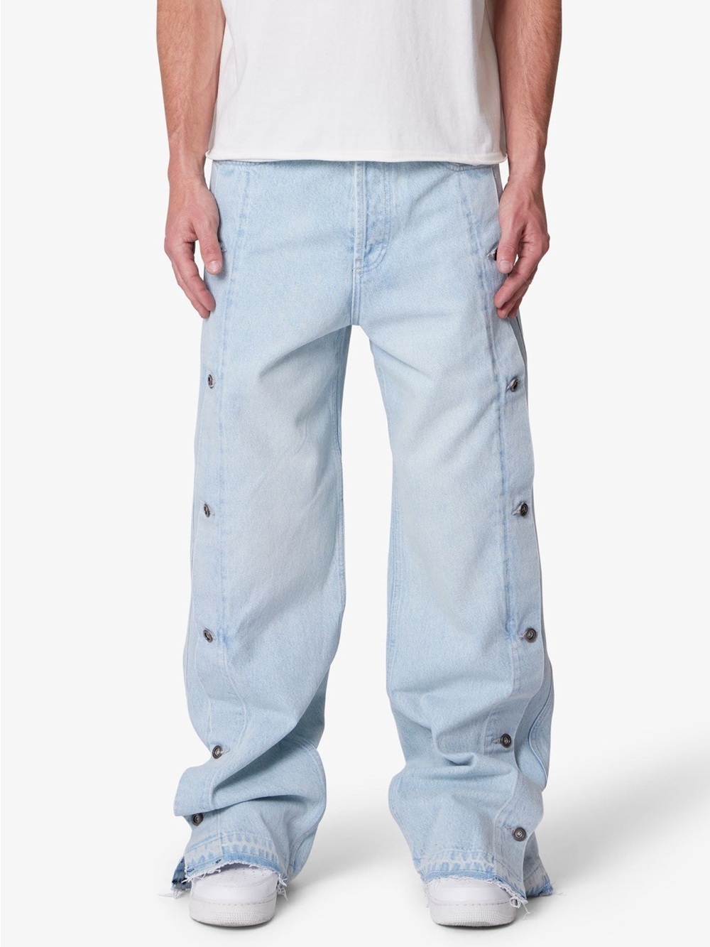 MNML Light Blue Relaxed Wide-Leg Jeans with Side Snap Buttons